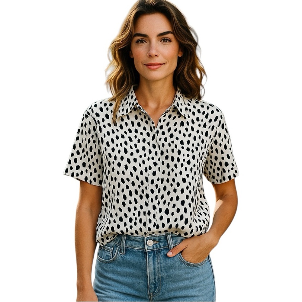 Vintage K Arnold 100% Silk Animal Print S/S Blouse Sz Medium Office Career Top
